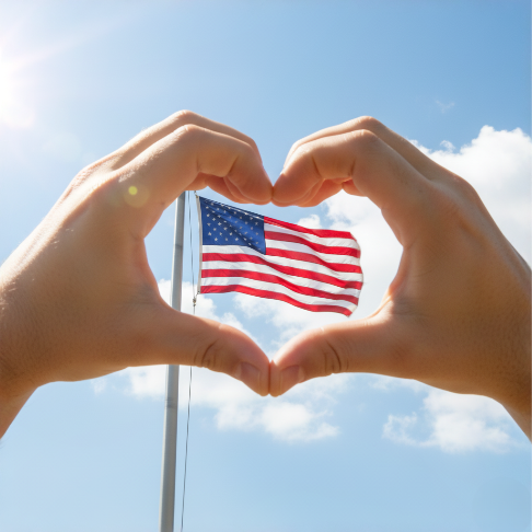 American flag heart hands
