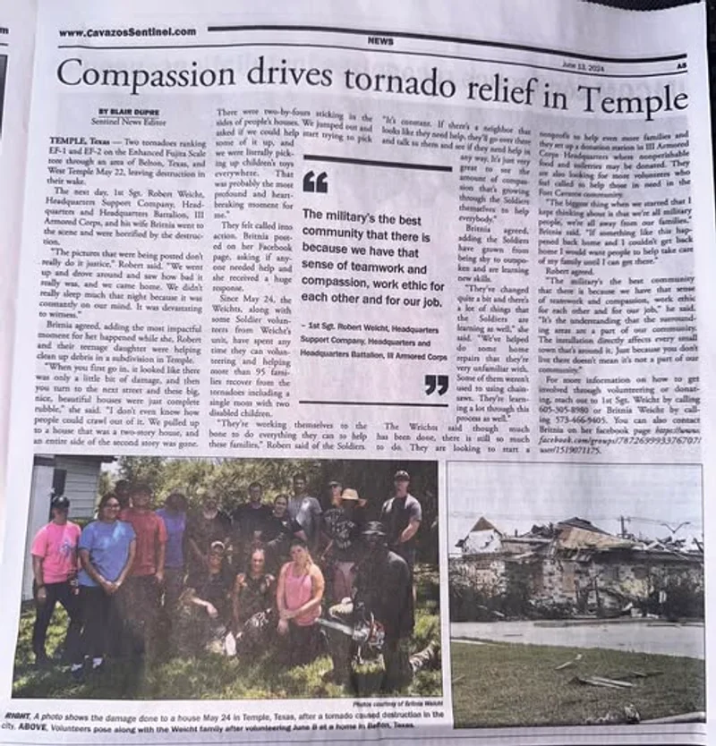 Hood Sentinel article on GTC United Disaster Relief