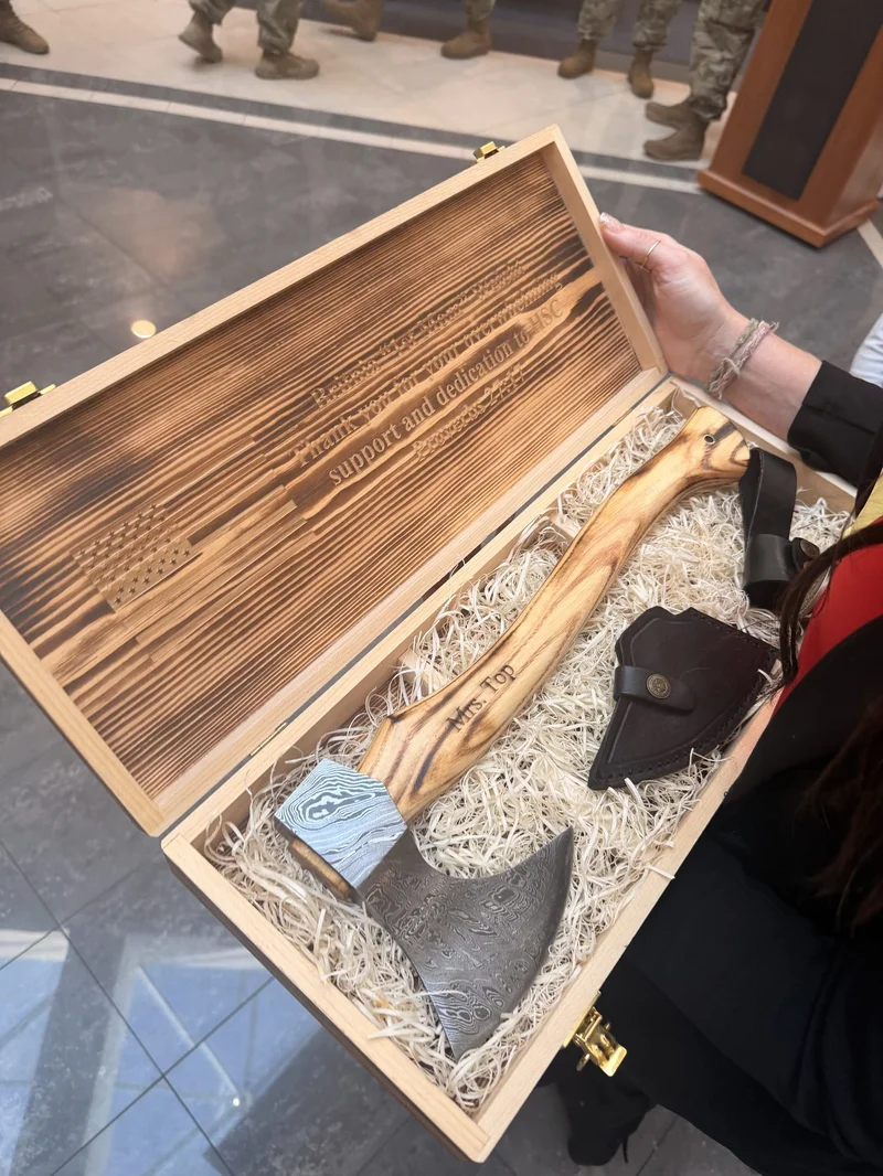 Personalized Hatchet as a gift to First Mom Britnia