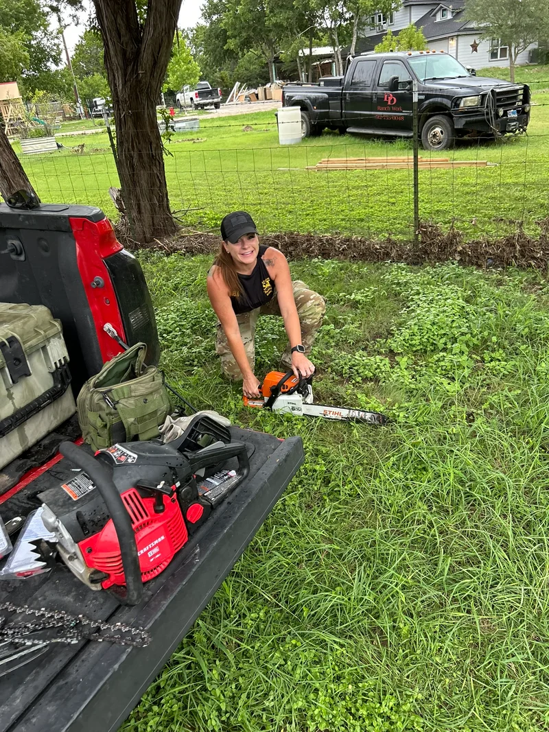 TX Floods SandyCreek GTC DisasterRelief DebrisCleanup ChainsawRepairWoman